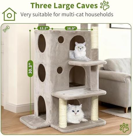 48" Cat Apartment Cat Tree, 3 Cozy Cat Condos, Light Gray - Image 5