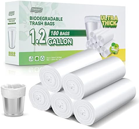 1.2 Gallon Small Trash Bags Biodegradable-Inwaysin 180 Counts Mini Trash Bags by Inwaysin