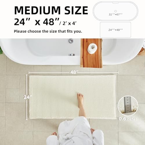 TYUU Cream White Waffle Bath Mat, Boho Bathroom Rugs Non Slip - Image 2