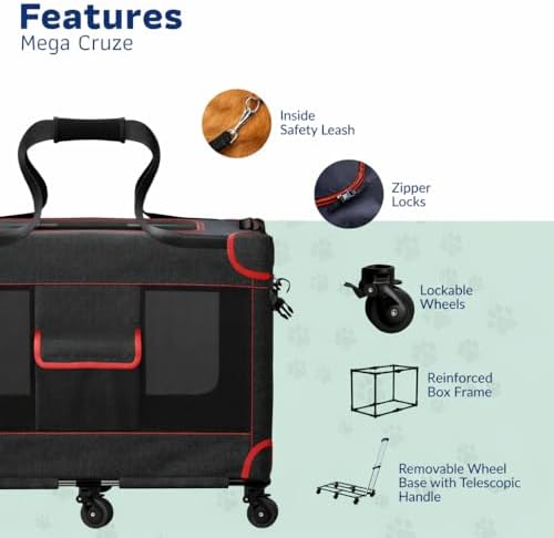 MegaCruze Rolling Pet Carrier for Medium & Large Dogs 25”x17”x20”. Lockable - Image 3