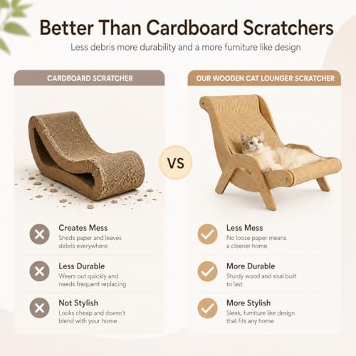 Cat Scratch Lounger Chair, Wooden Sisal Scratching Bed，Replacement pad - Image 3