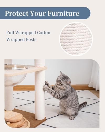 31.8" Cat Tree Tower, Acrylic Bowl, Woven Bed & Sisal Board - Image 6