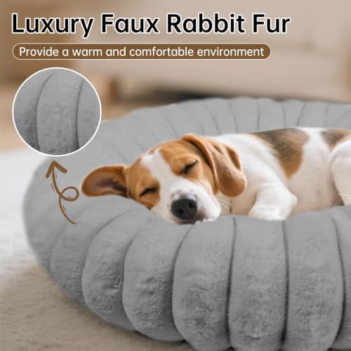 Washable Donut Dog Beds Large Sized Dog, Soft Pet Bed, 36in Grey - Image 3