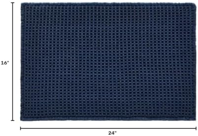 TYUU Waffle Bath Mat, Small Boho Bathroom Rugs Non Slip 24x16 Navy Blue - Image 2