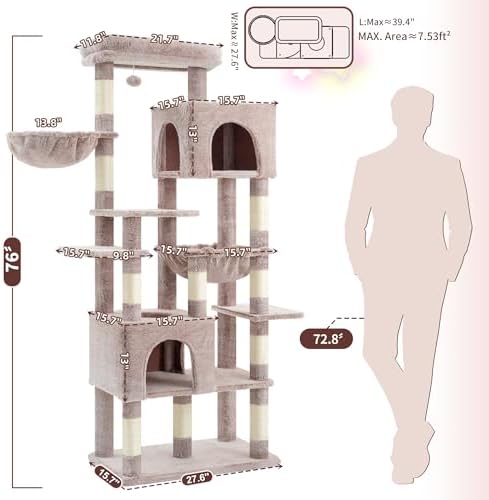 Heybly Cat Tree, 76-Inch Tall Heavy Duty Cat Tower - Image 2