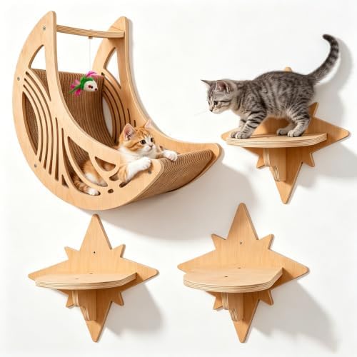 Moon & Star Cat Wall Shelves, Cat Wall Furniture, Indoor Cat Tree Set - Image 7