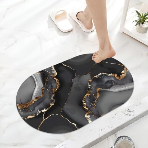Black Agate Gray Marble Super Absorbent Quick-Drying Bathroom Mat Rug, Rubber - Image 6