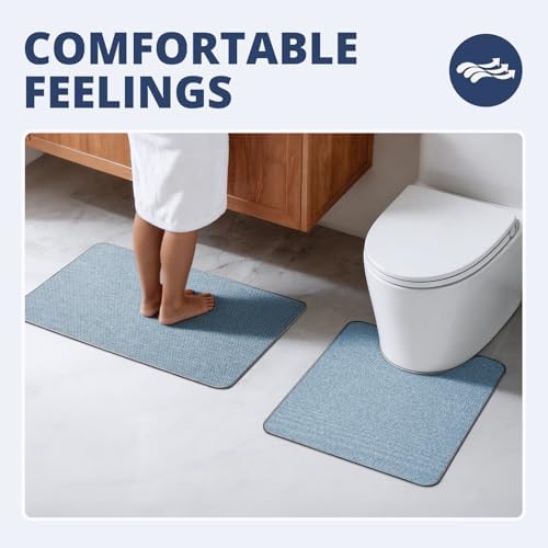 Bathroom Rugs Sets 2 Piece, Thin Bath Mat & U-Shaped Contour Toilet Rug - Image 5