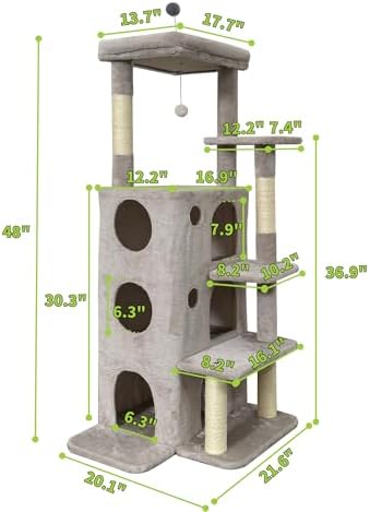 48" Cat Apartment Cat Tree, 3 Cozy Cat Condos, Light Gray - Image 2