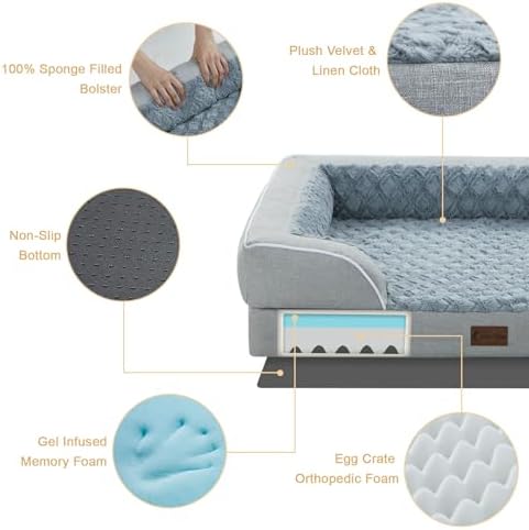 Orthopedic Dog Bed for Extra Large Dogs, Light Grey - Image 6