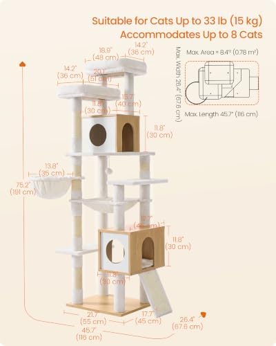 Feandrea Tall Cat Tree, 8-Tier Wood Tower - Image 6
