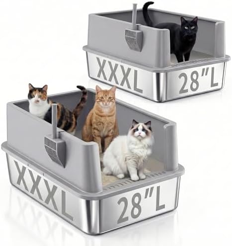 Jotesnew 2 Pack 28" Extra Large XXXL Stainless Steel Cat Litter Boxes by 2PackXLStainlessSteelCat