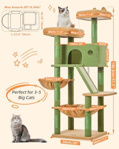 Taoqimiao Cactus Cat Tree, 58In Cat Tower - Image 2