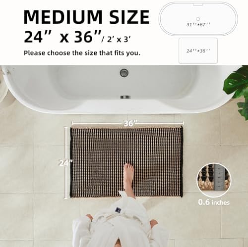TYUU Waffle Bath Mat, Boho Bathroom Rugs Non Slip, 36x24 Khaki & Black - Image 3