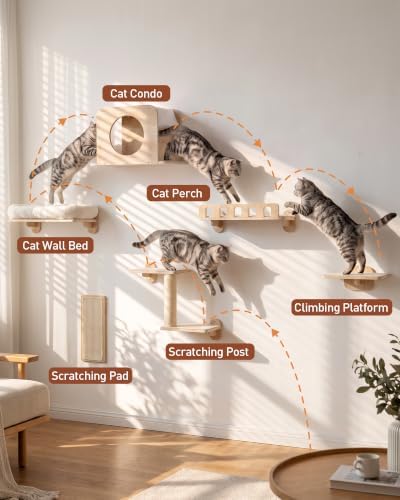6-in-1 Cat Wall Shelves for Large Cats, Large Cat Bed, Wide Perch - Image 5