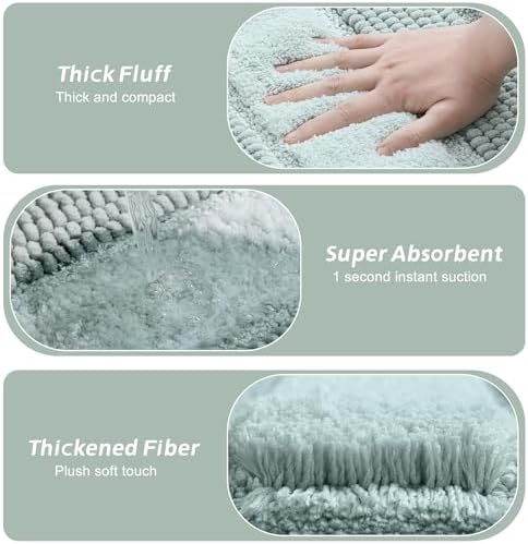 Kmson 2 Pcs Ombre Chenille Bathroom Rugs Set, Non-Slip Shower Mats - Image 4