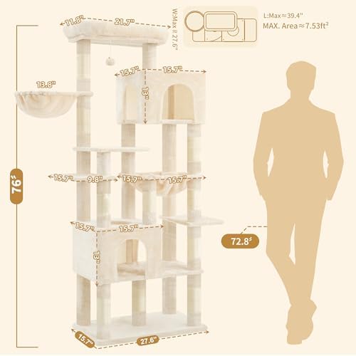 Heybly Cat Tree, 76-Inch Tall Heavy Duty Cat Tower - Image 2