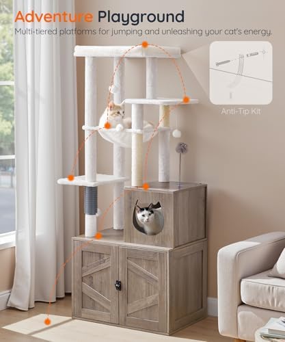 HOOBRO Cat Tree with Litter Box Enclosure, Tall Cat Tower - Image 3