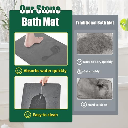 XMarrat Stone Bath Mat, Diatomaceous Earth Shower Mat, 23.6" x15.4'' - Image 4