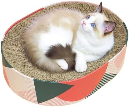 ComSaf Cat Scratcher Bed 17 x 13 in, Oval Cardboard Scratch Pad by ComSaf