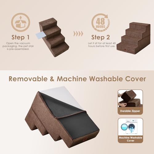 EHEYCIGA Dog Stairs for Bed 20" H, 4-Step Extra Wide Dog Steps - Image 7