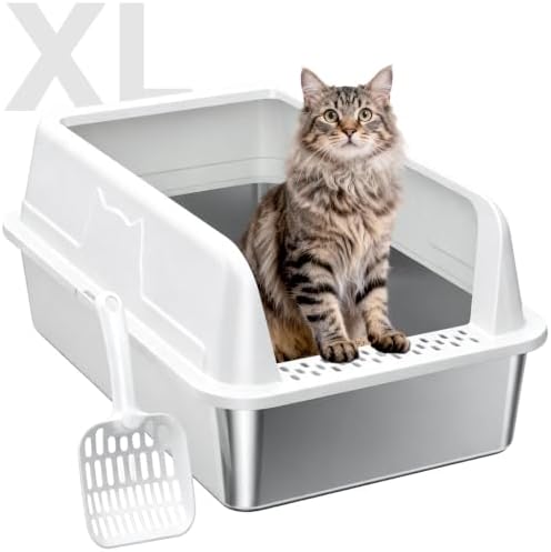 High-Sided Stainless Steel XL Cat Litter Box by OneBug