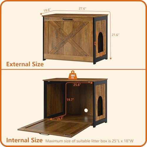 Dwanton Cat Litter Box Enclosure, Hidden Litter Box Furniture, 27.6 Inches - Image 4