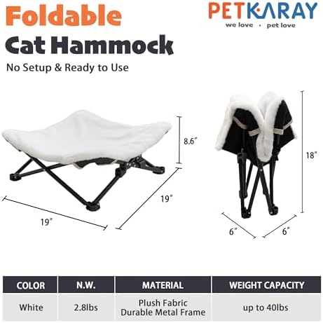 PETKARAY Foldable Cat Hammock Bed, Elevated Fluffy Kitty Lounge Furniture - Image 2