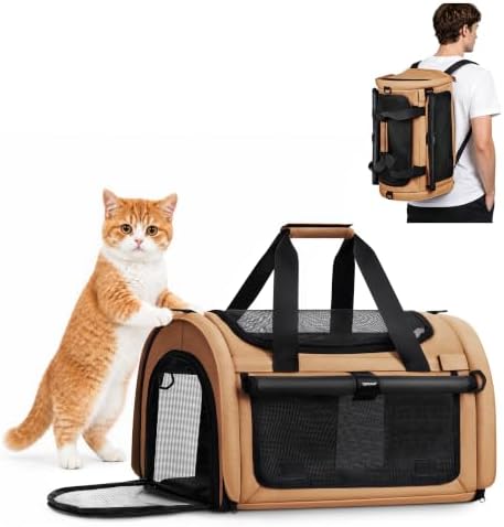 Backpackable Cat Carrier 17"x11"x11", Soft-Sided Collapsible Pet Carrier by TOPEAST