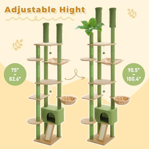 PETEPELA Floor to Ceiling Cat Tree, Adjustable 90.5"-100.4" Tower - Image 2