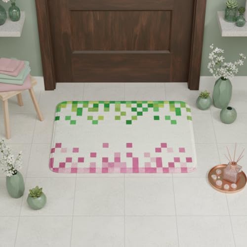Pixelated Style Bathroom Rug, Geometric Camouflage Grid Non Slip Bath Mat - Image 5