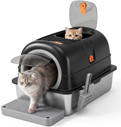 Enclosed Cat Litter Box, Stainless Steel Litter Box by Aidoly