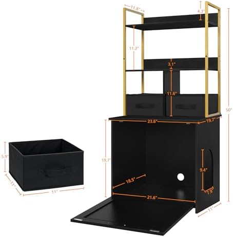 Dwanton Cat Litter Box Enclosure, 2 Storage Shelves and 2 Drawers - Image 3