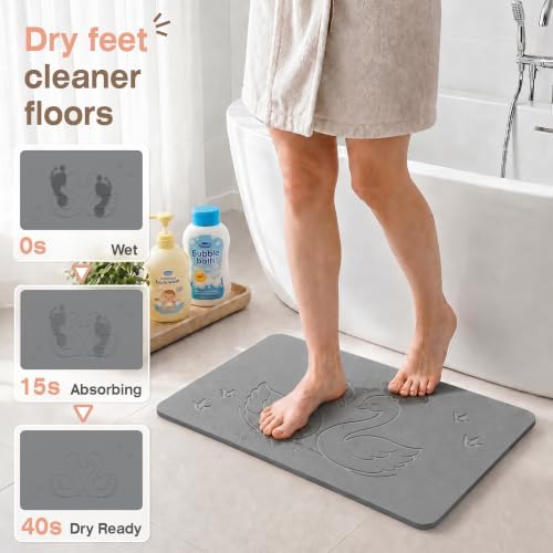 AWW Stone Bath Mat, Diatomaceous Earth, Swan Pattern - Image 2