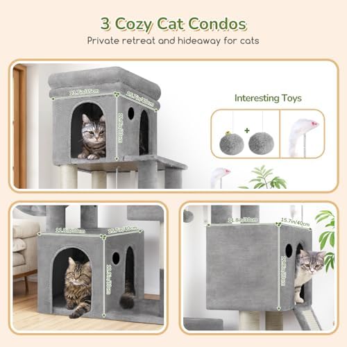 Globlazer Heavy Duty Cat Tree for Indoor Cats Large Adult, Light Grey - Image 3