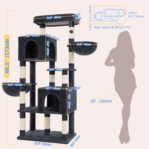 Heybly 68.1" Cat Tree with Oversized Top Platform & Wide Base HCT059G - Image 5