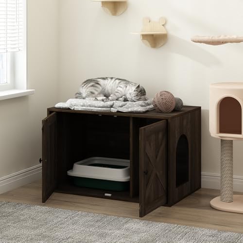 Furinno PELI Cat Litter Box Enclosure, Farmhouse Hidden Litter Box Furniture by Furinno-FitsYourSpaceFitsYourBudget