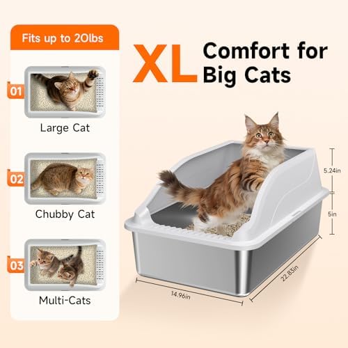 2PACK Stainless Steel Cat Litter Boxes XL Large Metal Pan Include Scoop - Image 2