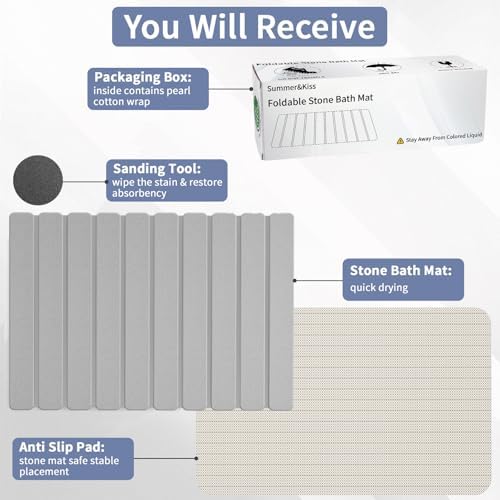 Foldable Stone Bath Mat, Diatomaceous Earth Stone Drying Mats - Image 4