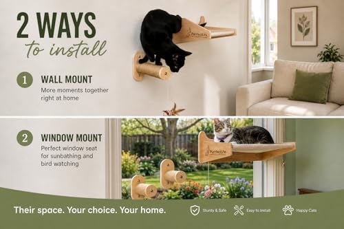 Cat Window Perch for Indoor Cats – 2-in-1 Solid Wood Cat Hammock Window Seat & - Image 5