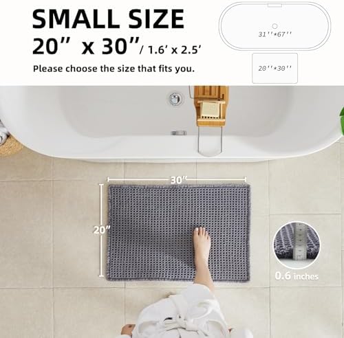 TYUU Waffle Bath Mat, Boho Bathroom Rugs Non Slip, 30x20 Grey - Image 2