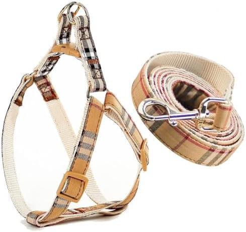Cute Plaid Dog Harness & Leash Set, Adjustable No‑Pull Safety Buckle Harness by NISIYE