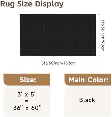 3x5 Washable Bath Mat: Non Slip Soft Waffle Textured Area Rug Black - Image 2