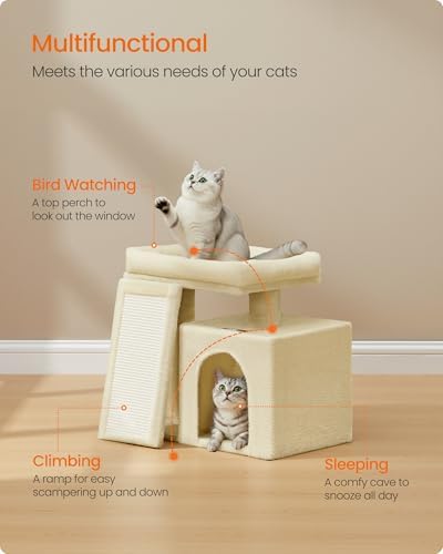 Feandrea Cat Tree, 18.3-in Small Cat Tower, Cute Kittens Condo, Summer Sand - Image 3