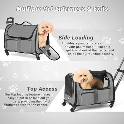 Large Pet Carrier with Wheels, Foldable Rolling Dog Carrier with Big Pocket - Image 6