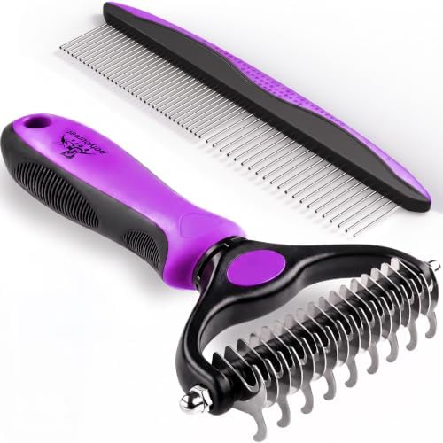 Pat Your Pet Deshedding Brush & Metal Comb Grooming Combo by PatYourPet