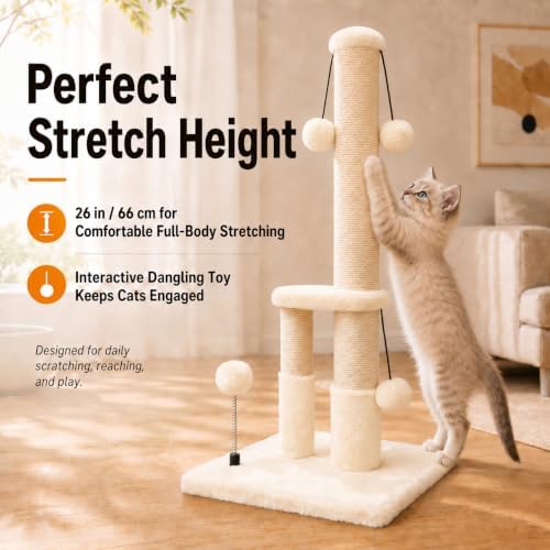 Dimaka Tall Cat Scratching Post, Double Lower Posts Extra Stable Cat Post Tree - Image 5