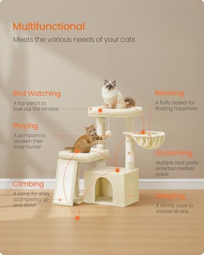 Feandrea Cat Tree, 33.8" Cat Tower Condo, Scratching Posts and Ramp - Image 3
