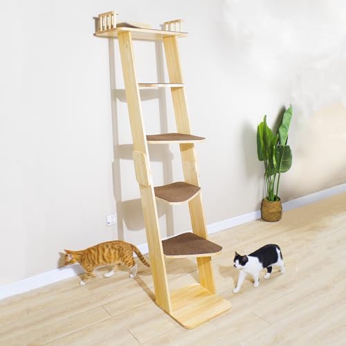 Modern 70“ Tall 6 Level Leaning Cat Climbing Ladder Tree Tower Condo - Image 7