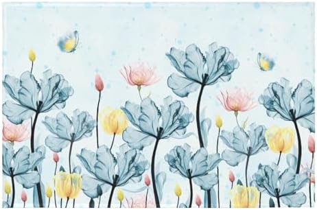 Giwawa Blue Floral Bath Rug Modern Flower Extra Soft Washable Bathmat 24x35 by Giwawa